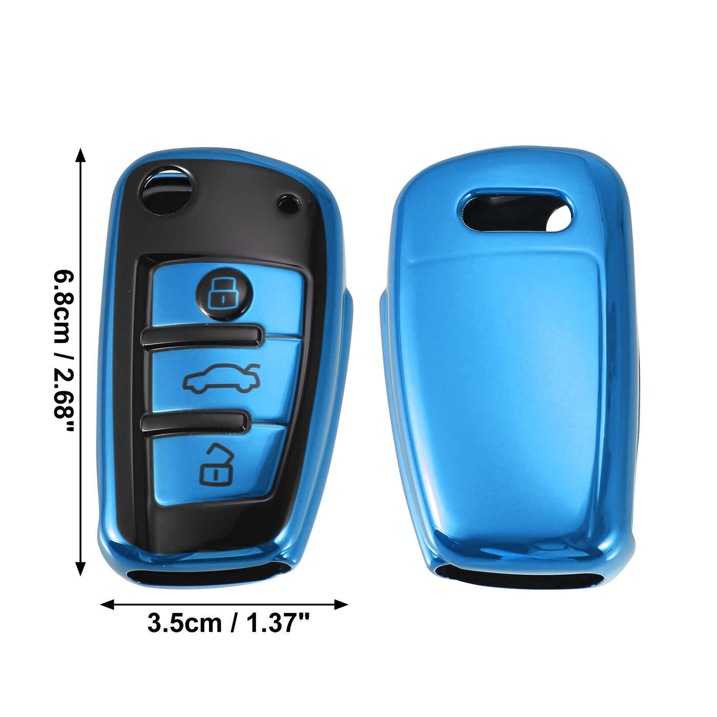 X AUTOHAUX Car Key Fob Cover 3 Button Remote Key Fob Case with Keychain Blue for Audi A1 A3 Q3 Q7 R8 A6L RS6 TT