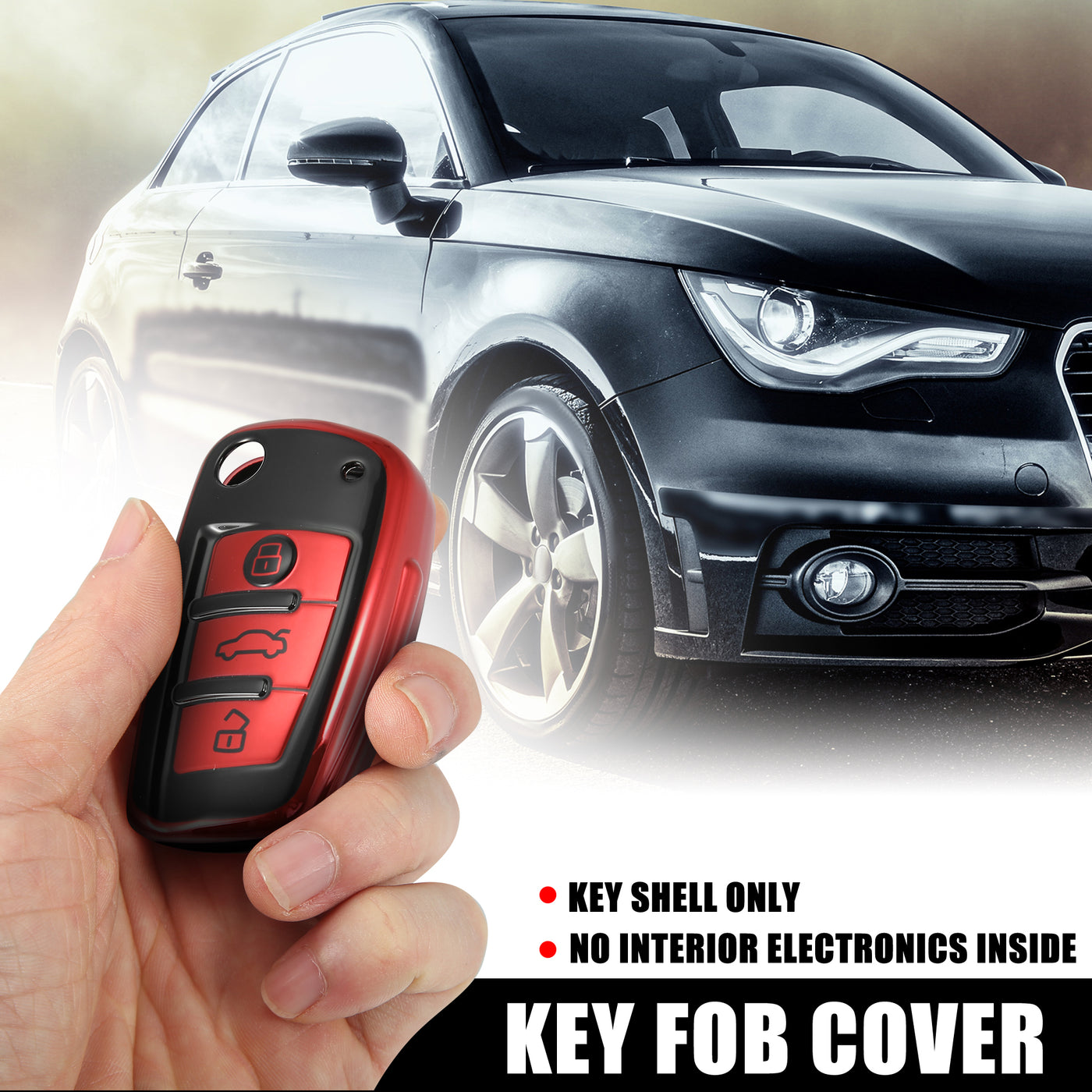 X AUTOHAUX Car Key Fob Cover 3 Button Remote Key Fob Case with Keychain Red for Audi A1 A3 Q3 Q7 R8 A6L RS6 TT