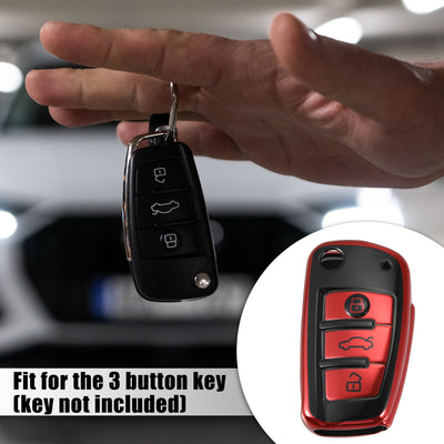 Harfington Car Key Fob Cover 3 Button Remote Key Fob Case with Keychain Red for Audi A1 A3 Q3 Q7 R8 A6L RS6 TT