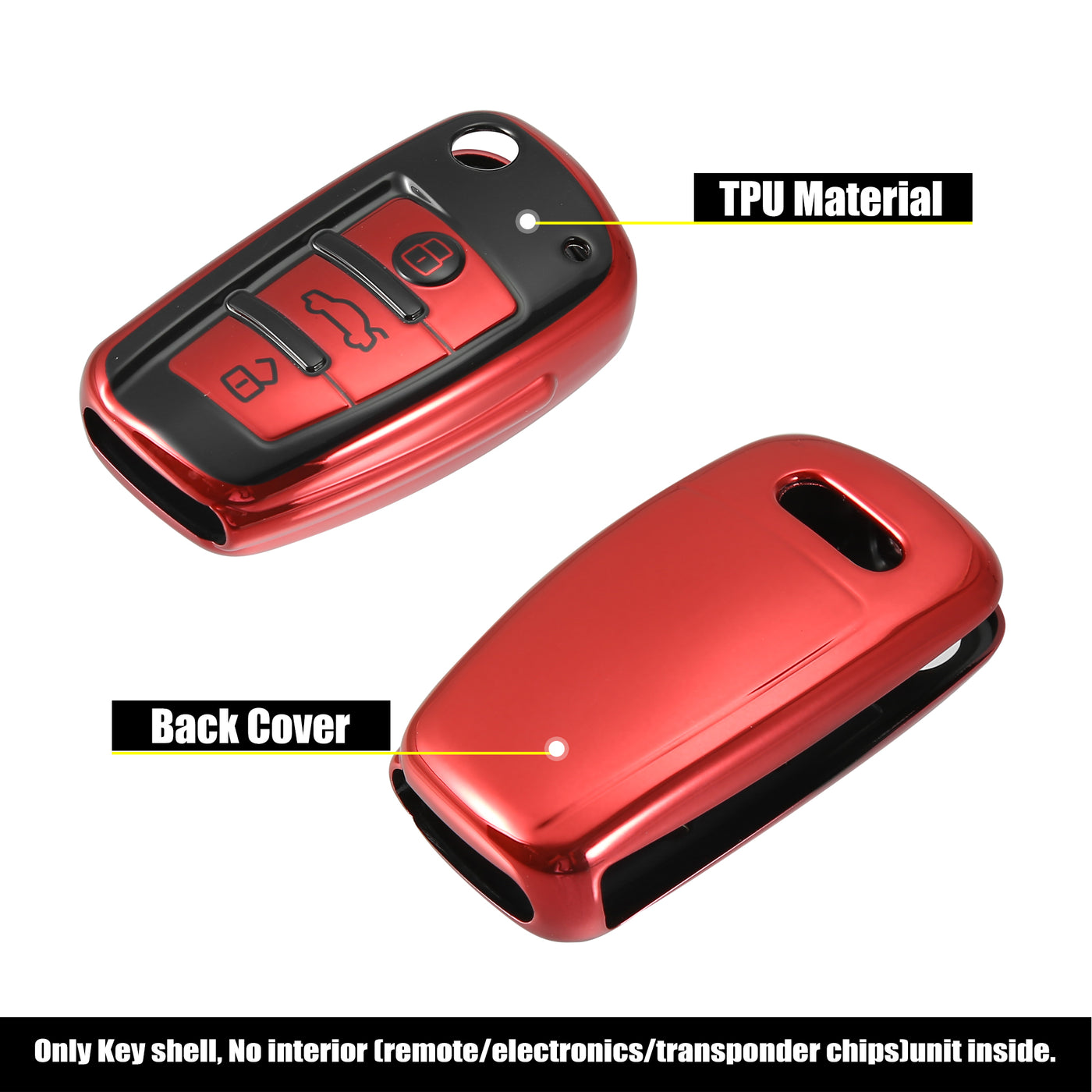 X AUTOHAUX Car Key Fob Cover 3 Button Remote Key Fob Case with Keychain Red for Audi A1 A3 Q3 Q7 R8 A6L RS6 TT