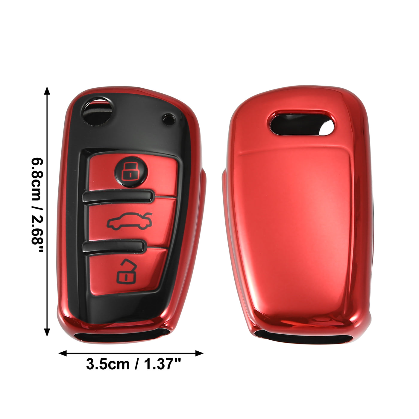 X AUTOHAUX Car Key Fob Cover 3 Button Remote Key Fob Case with Keychain Red for Audi A1 A3 Q3 Q7 R8 A6L RS6 TT