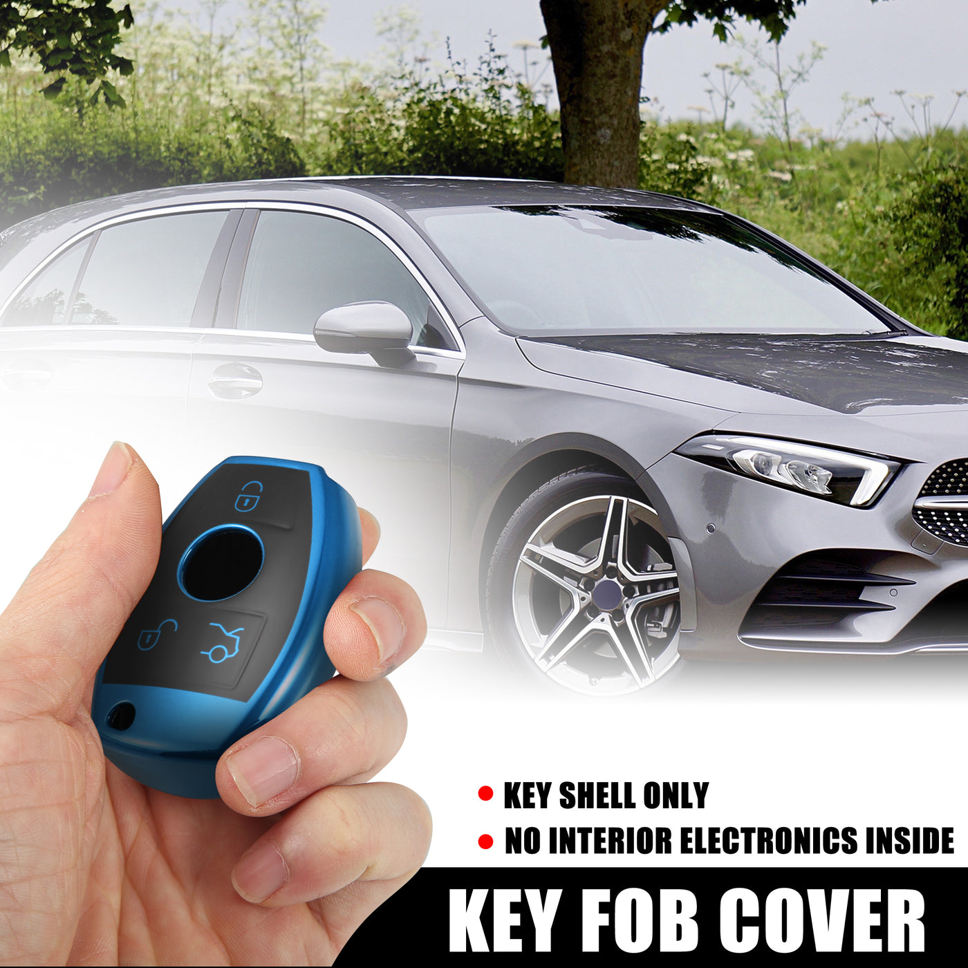 X AUTOHAUX Car Key Fob Cover 3 Button Remote Key Fob Case Blue for Mercedes Benz C E S M CLS CLK G