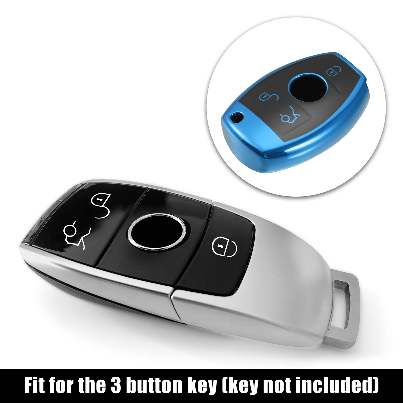 X AUTOHAUX Car Key Fob Cover 3 Button Remote Key Fob Case Blue for Mercedes Benz C E S M CLS CLK G