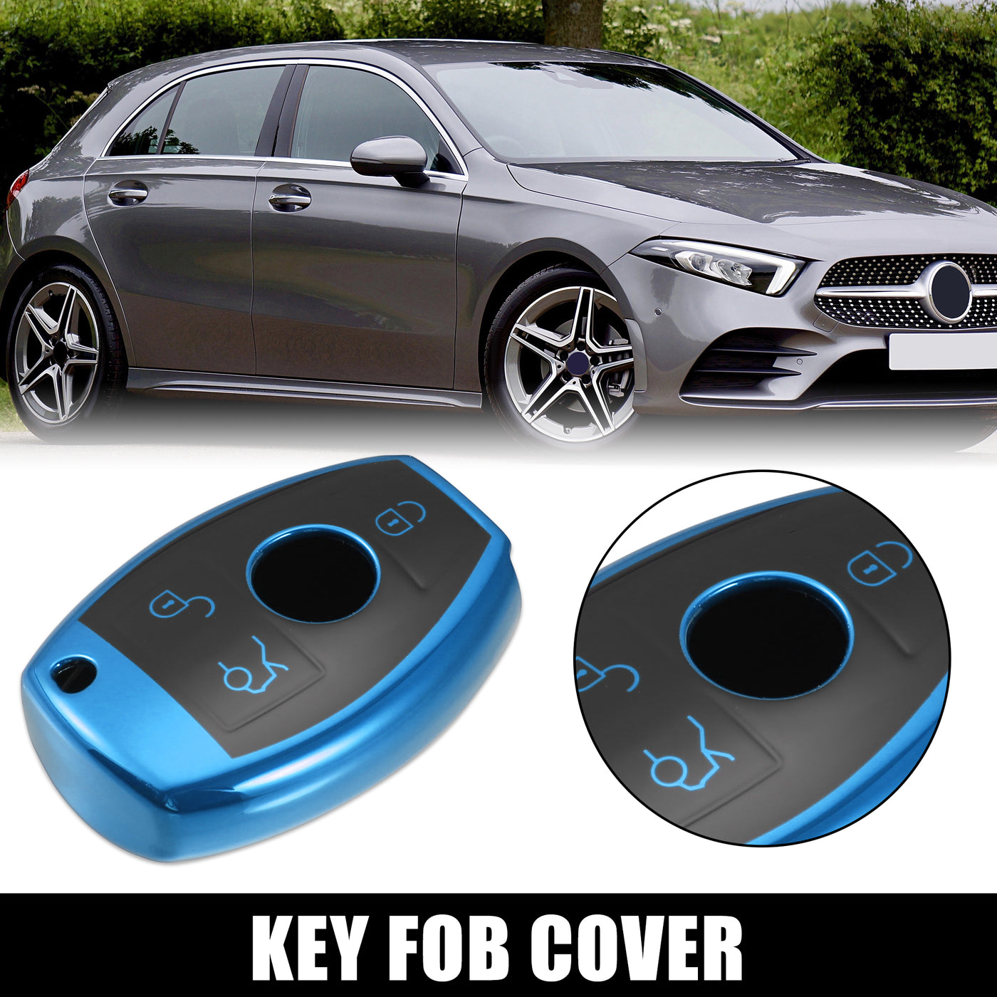 X AUTOHAUX Car Key Fob Cover 3 Button Remote Key Fob Case Blue for Mercedes Benz C E S M CLS CLK G