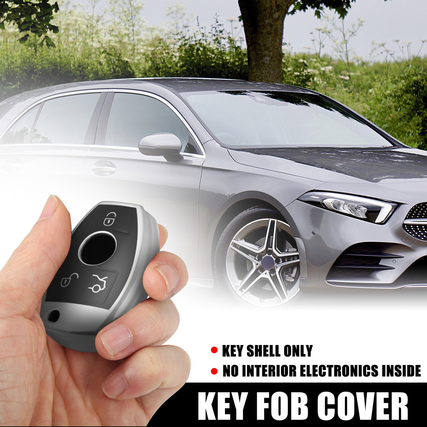 X AUTOHAUX Car Key Fob Cover 3 Button Remote Key Fob Case Silver Tone for Mercedes Benz C E S M CLS CLK G