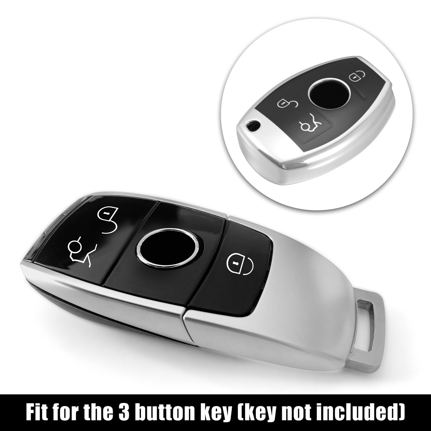 X AUTOHAUX Car Key Fob Cover 3 Button Remote Key Fob Case Silver Tone for Mercedes Benz C E S M CLS CLK G