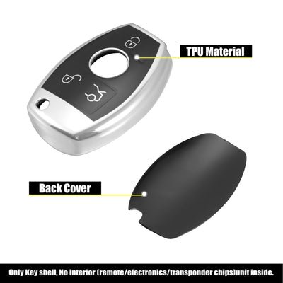 Harfington Car Key Fob Cover 3 Button Remote Key Fob Case Silver Tone for Mercedes Benz C E S M CLS CLK G