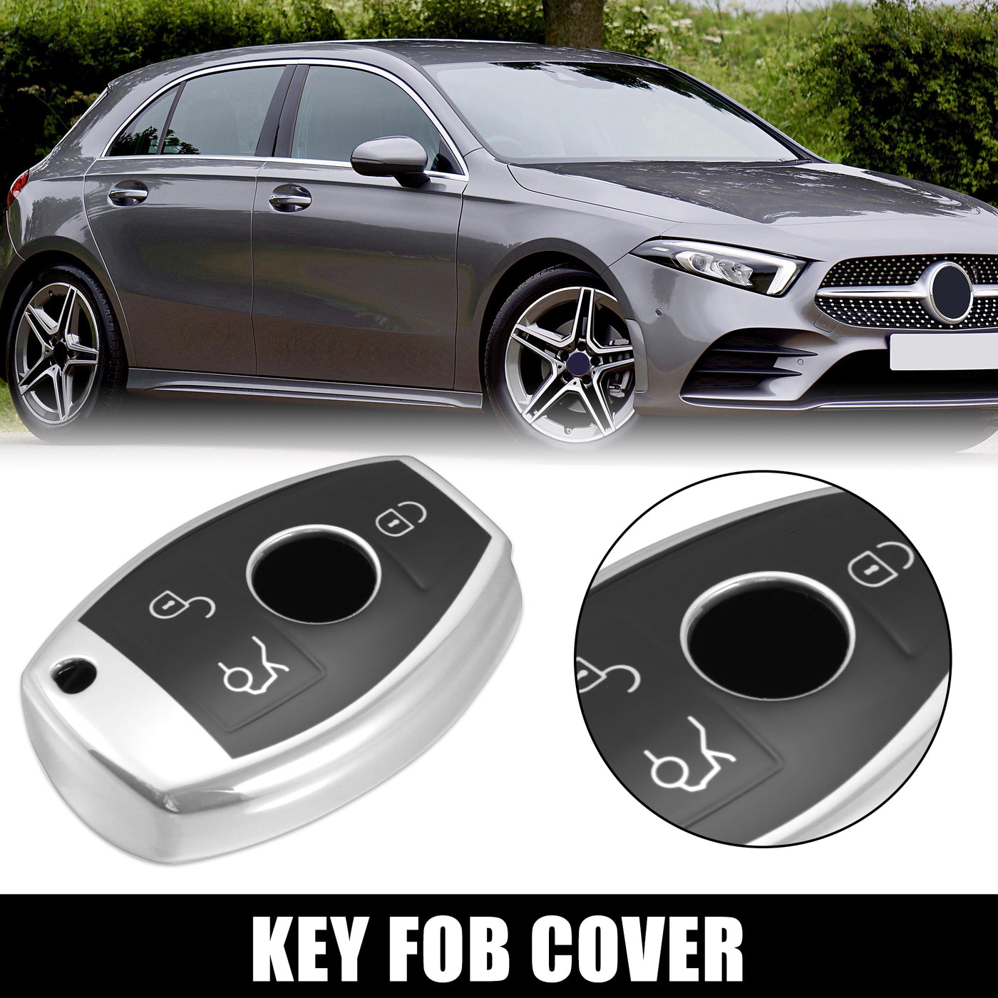 X AUTOHAUX Car Key Fob Cover 3 Button Remote Key Fob Case Silver Tone for Mercedes Benz C E S M CLS CLK G