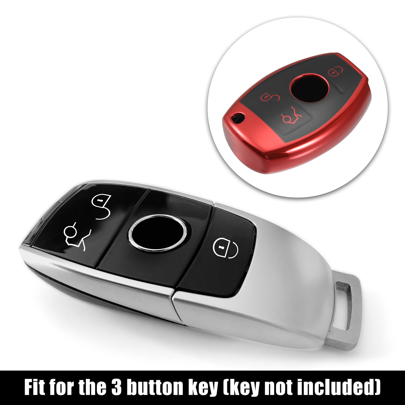 X AUTOHAUX Car Key Fob Cover 3 Button Remote Key Fob Case with Keychain Red for Mercedes Benz C E S M CLS CLK G