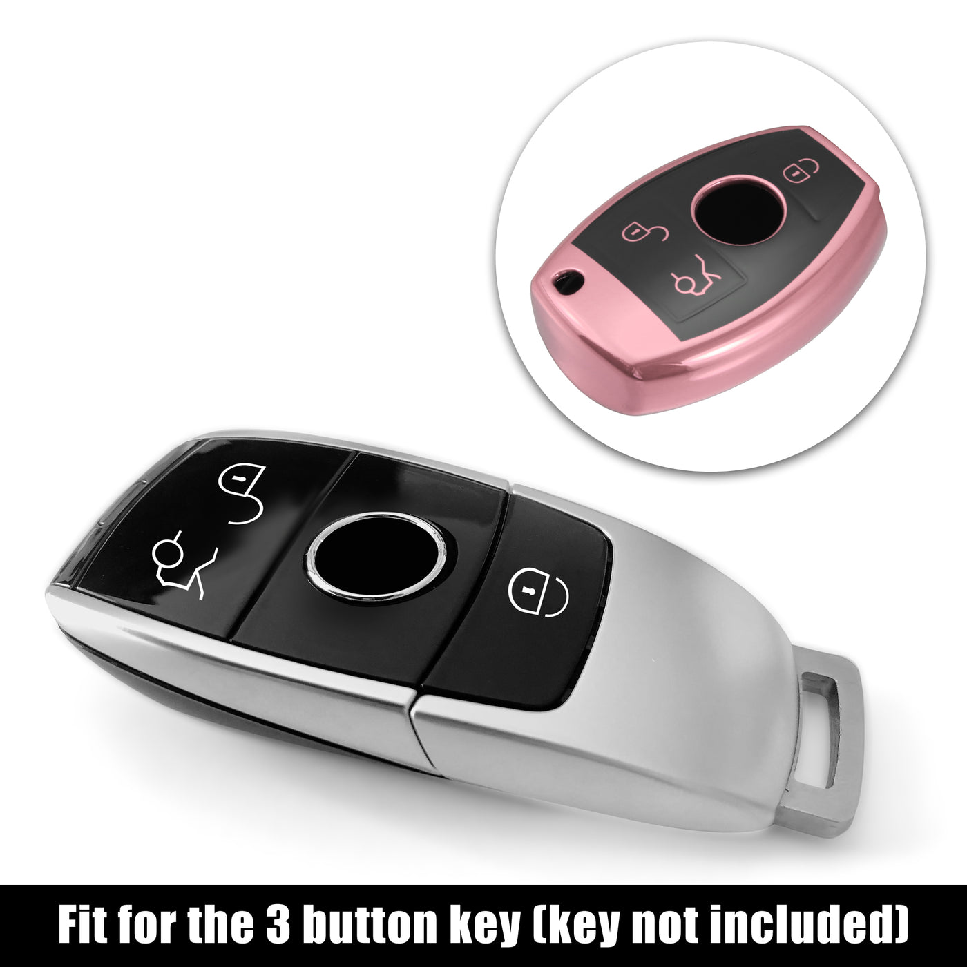 X AUTOHAUX Car Key Fob Cover 3 Button Remote Key Fob Case with Keychain Pink for Mercedes Benz C E S M CLS CLK G