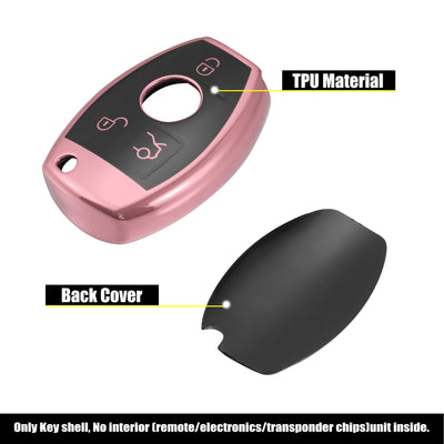 Harfington Car Key Fob Cover 3 Button Remote Key Fob Case with Keychain Pink for Mercedes Benz C E S M CLS CLK G