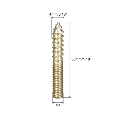 Harfington Uxcell M4x30mm Hanger Bolts, 80pcs Double Ended Thread Dowel Screws for Wood Furniture