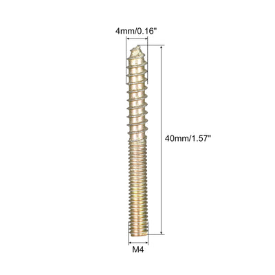 Harfington Uxcell M4x40mm Hanger Bolts, 50pcs Double Ended Thread Dowel Screws for Wood Furniture