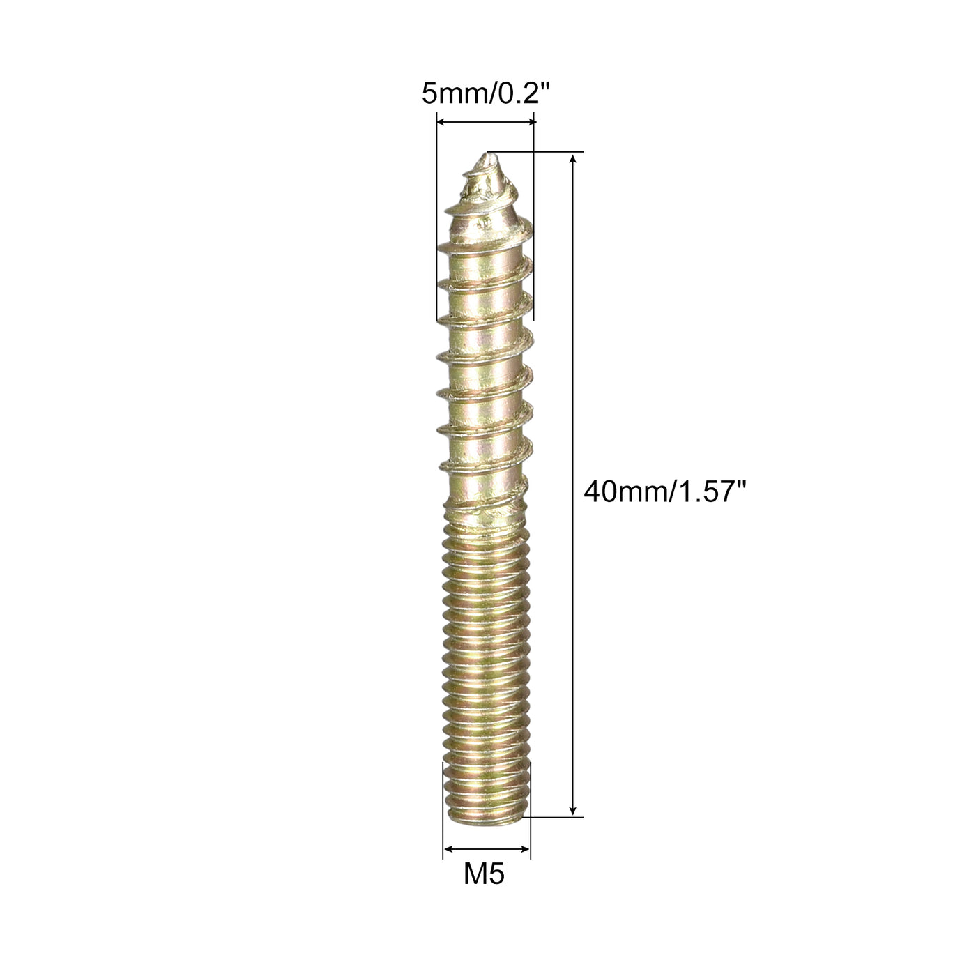 uxcell Uxcell M5x40mm Hanger Bolts, 12pcs Double Ended Thread Dowel Screws for Wood Furniture