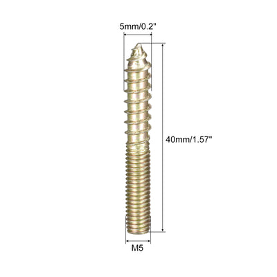 Harfington Uxcell M5x40mm Hanger Bolts, 12pcs Double Ended Thread Dowel Screws for Wood Furniture