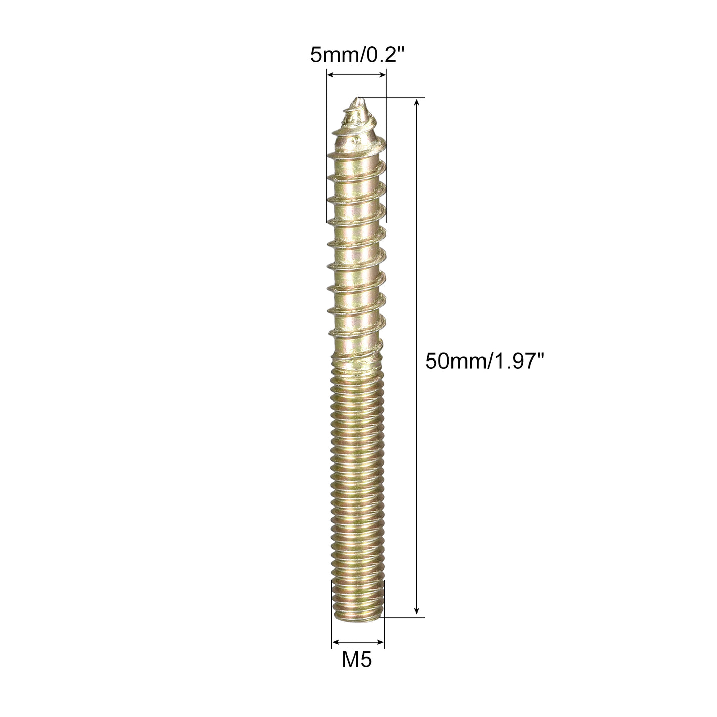 uxcell Uxcell M5x50mm Hanger Bolts, 20pcs Double Ended Thread Dowel Screws for Wood Furniture