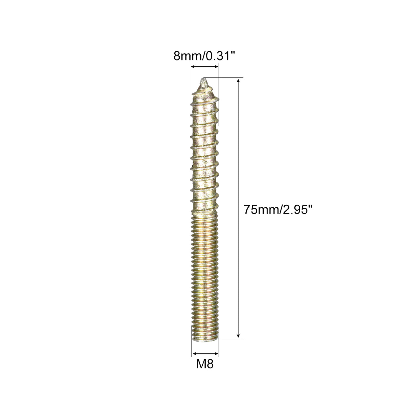 uxcell Uxcell M8x75mm Hanger Bolts, 8pcs Double Ended Thread Dowel Screws for Wood Furniture