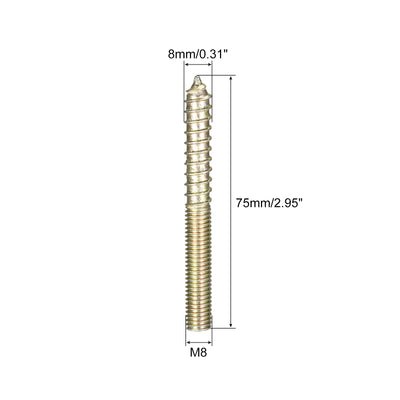 Harfington Uxcell M8x75mm Hanger Bolts, 8pcs Double Ended Thread Dowel Screws for Wood Furniture