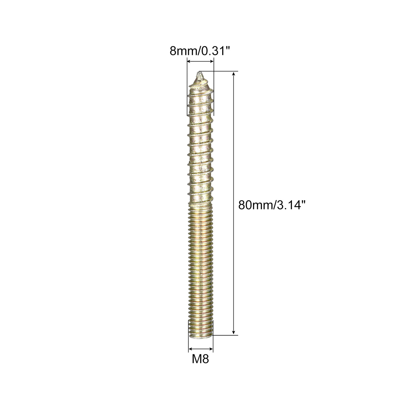 uxcell Uxcell M8x80mm Hanger Bolts, 8pcs Double Ended Thread Dowel Screws for Wood Furniture