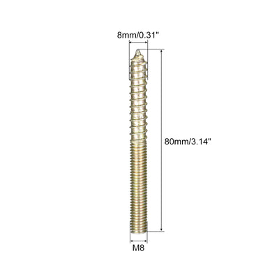 Harfington Uxcell M8x80mm Hanger Bolts, 8pcs Double Ended Thread Dowel Screws for Wood Furniture