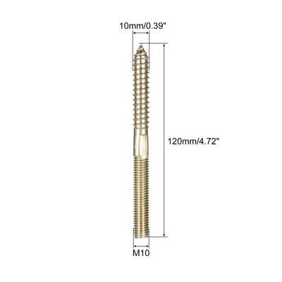 Harfington Uxcell M10x120mm Hanger Bolt, 48pcs Double Ended Thread Dowel Screws for Wood Furniture