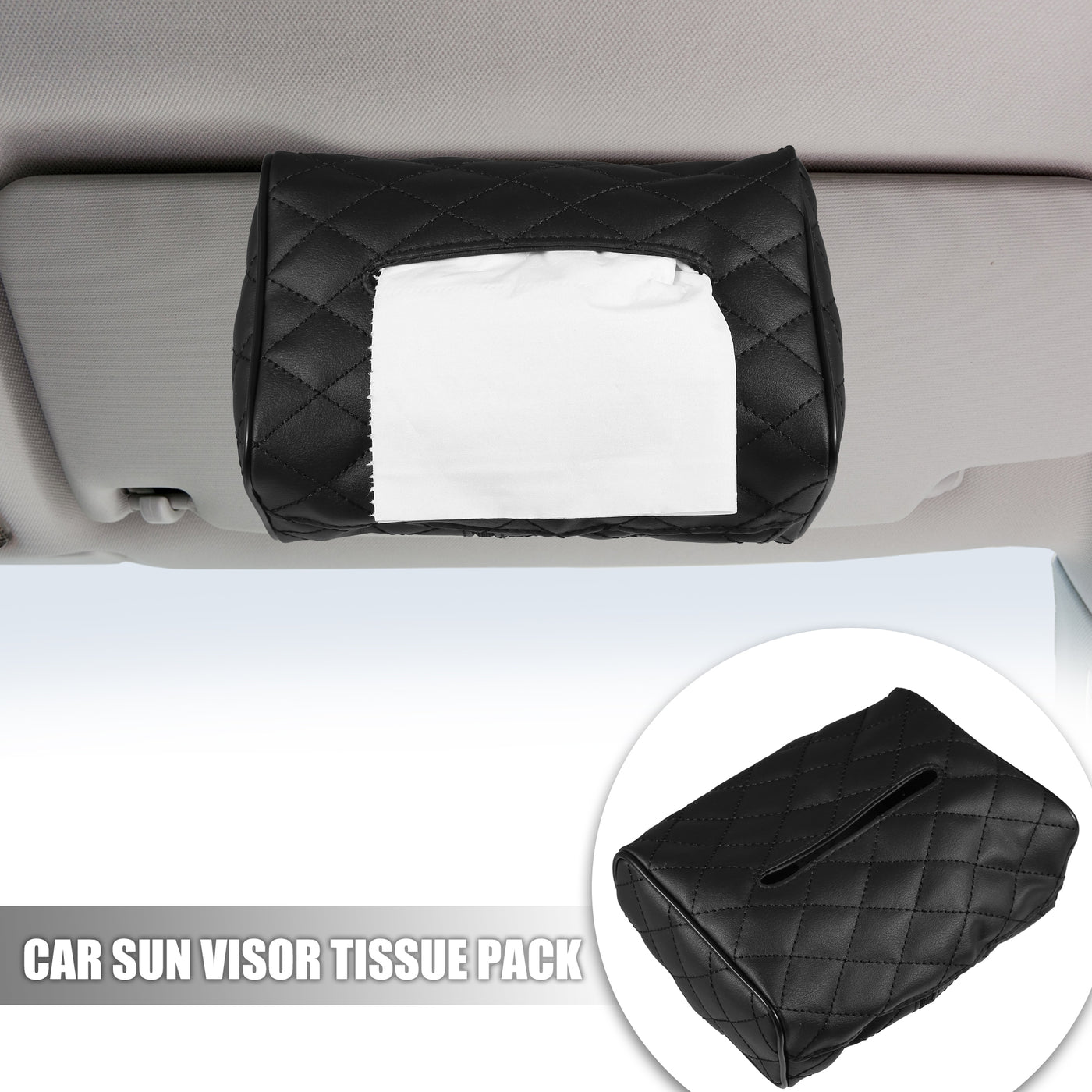 X AUTOHAUX Car Tissue Box Cover Pumping Paper for Sun Visor Seat Back Center Console PU Leather Tissue Holder Napkin Mask Paper for Vehicle SUV Truck RV Caddy Organizer Black