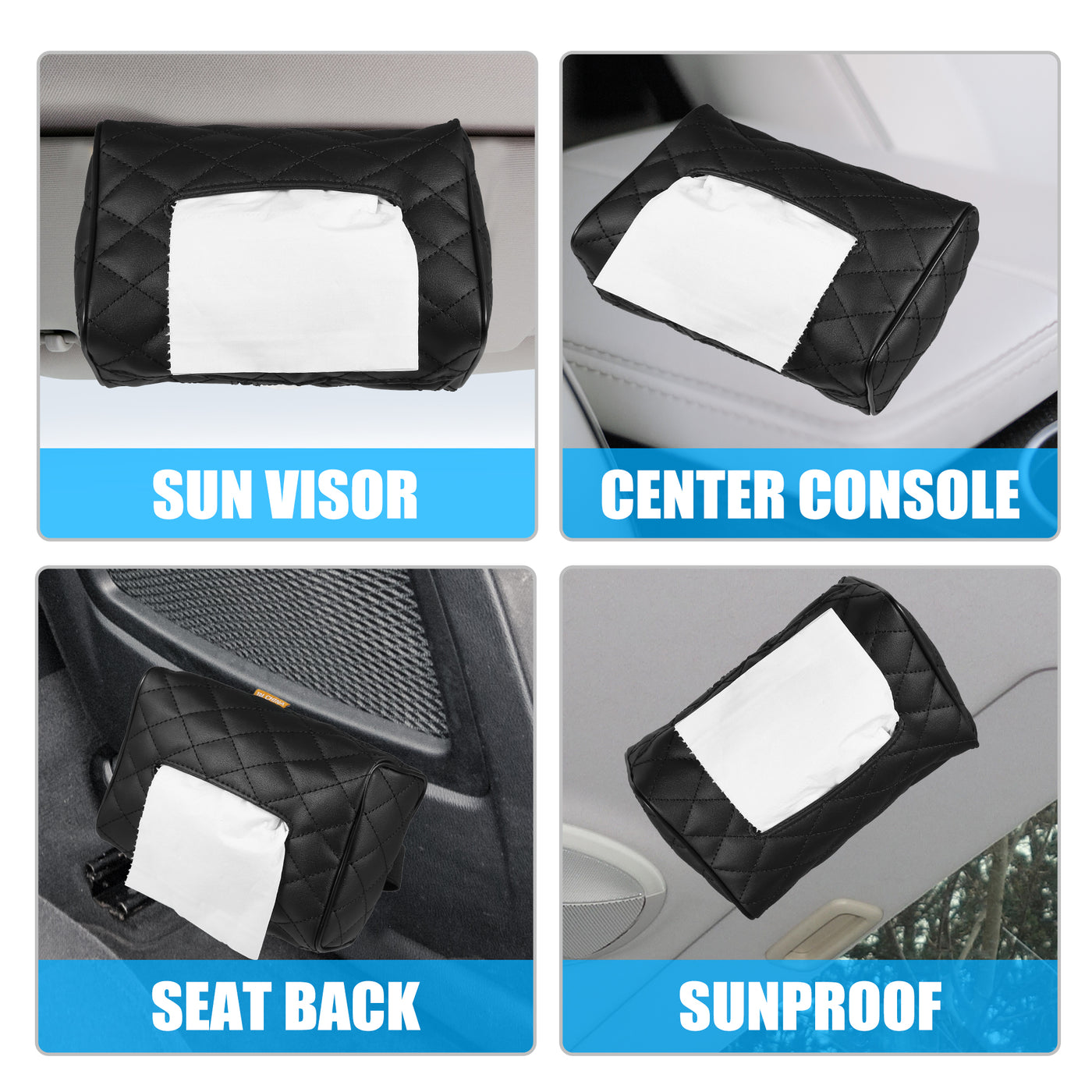 X AUTOHAUX Car Tissue Box Cover Pumping Paper for Sun Visor Seat Back Center Console PU Leather Tissue Holder Napkin Mask Paper for Vehicle SUV Truck RV Caddy Organizer Black