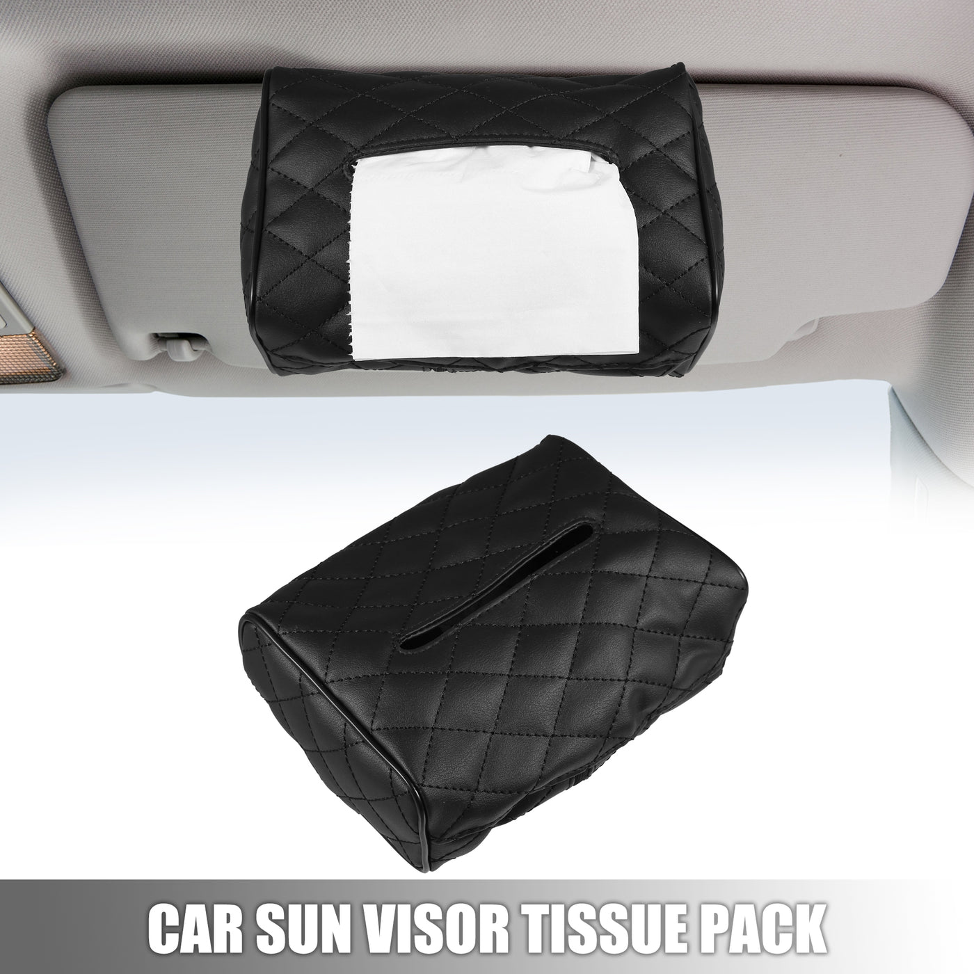 X AUTOHAUX Car Tissue Box Cover Pumping Paper for Sun Visor Seat Back Center Console PU Leather Tissue Holder Napkin Mask Paper for Vehicle SUV Truck RV Caddy Organizer Black