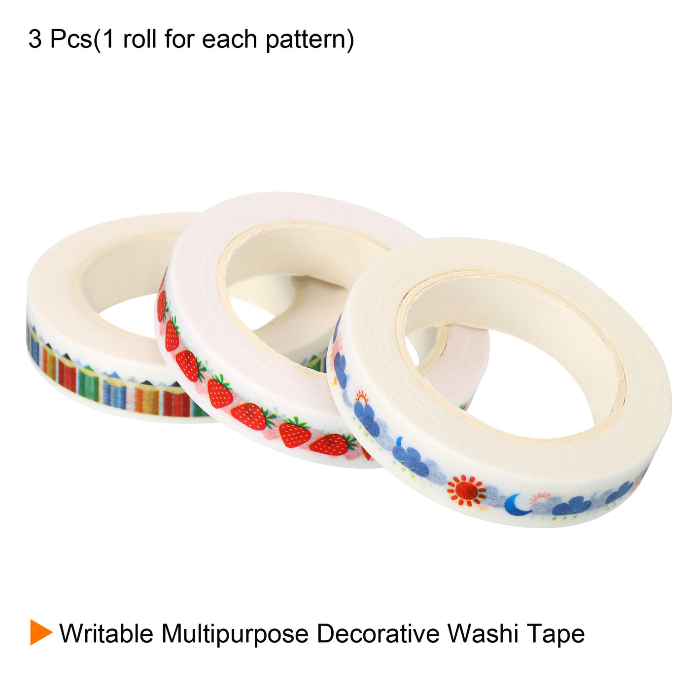 Harfington 3pcs 8mmx10m Washi Tape Masking Sticker, Pencil, Strawberry, Weather