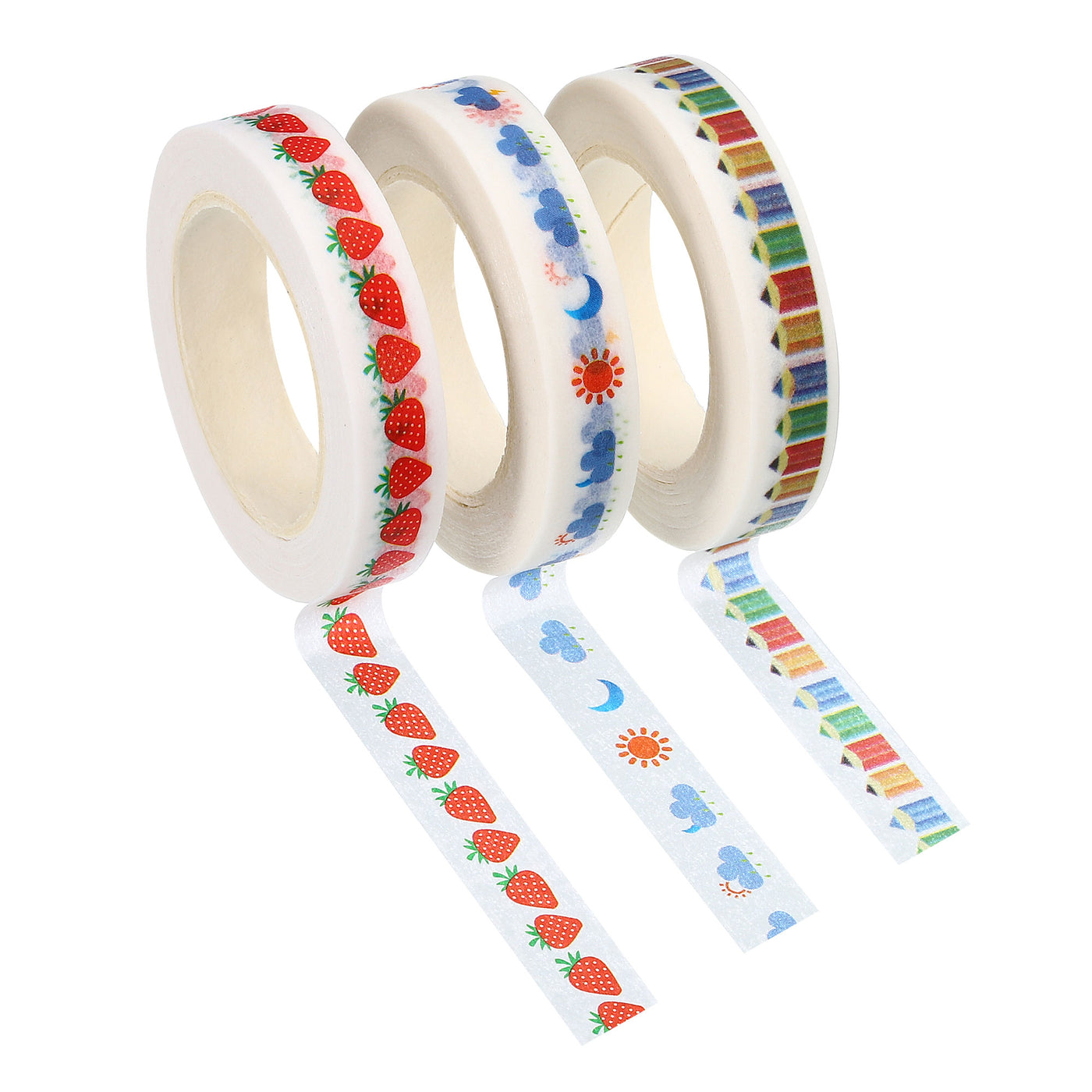 Harfington 3pcs 8mmx10m Washi Tape Masking Sticker, Pencil, Strawberry, Weather