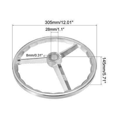 Harfington 305mm/12" Handrad 1Pack Guss Eisen Verchromt für Mehrere Drehbänke Silberton