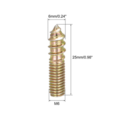 Harfington Uxcell M6x25mm Hanger Bolts, 20pcs Double Ended Thread Dowel Screws for Wood Furniture