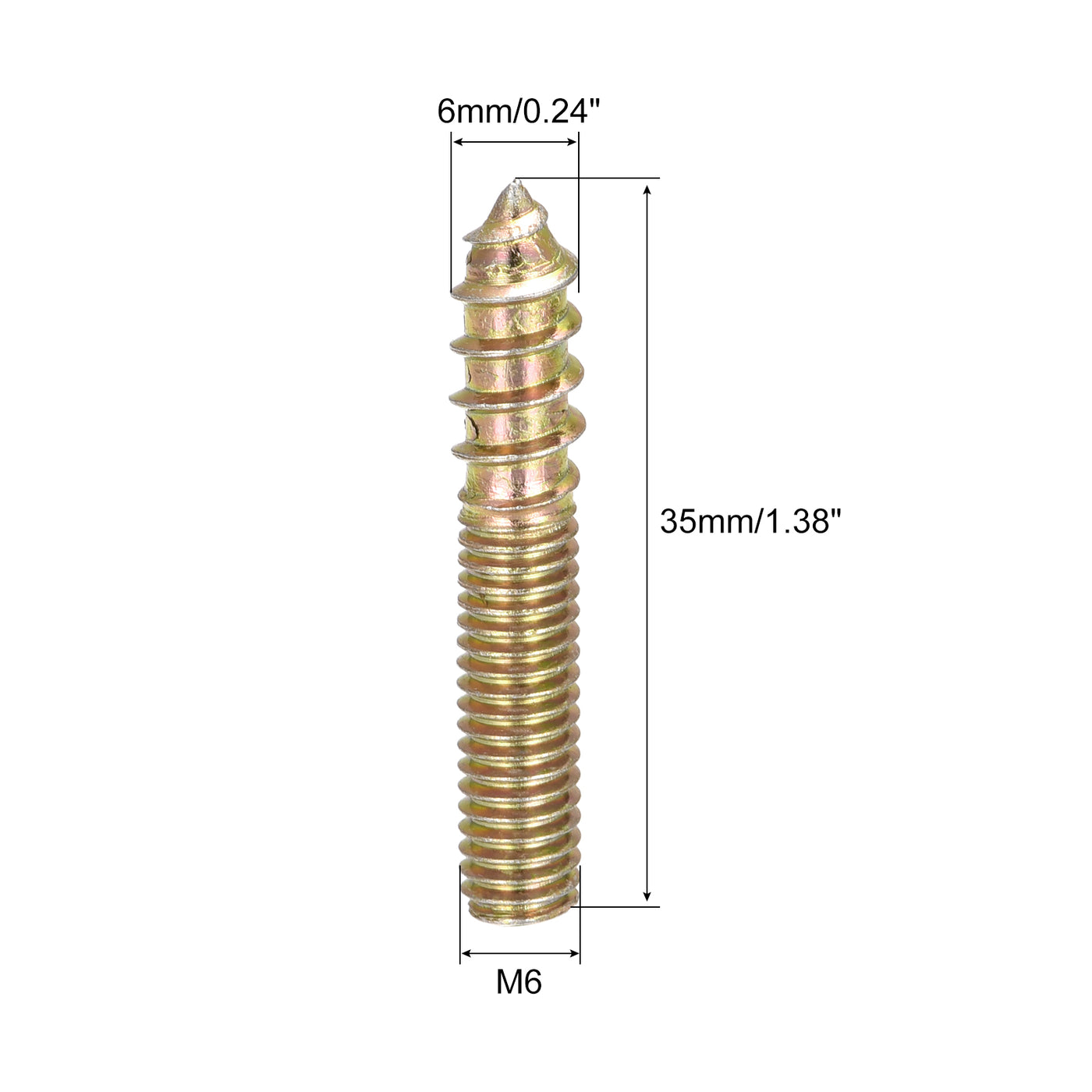 uxcell Uxcell M6x35mm Hanger Bolts, 24pcs Double Ended Thread Dowel Screws for Wood Furniture