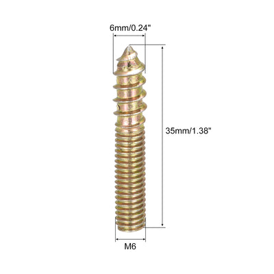 Harfington Uxcell M6x35mm Hanger Bolts, 24pcs Double Ended Thread Dowel Screws for Wood Furniture