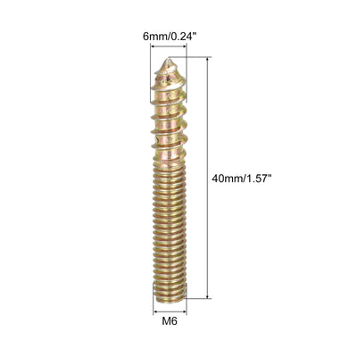 Harfington Uxcell M6x40mm Hanger Bolts, 48pcs Double Ended Thread Dowel Screws for Wood Furniture