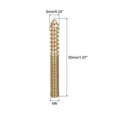 Harfington Uxcell M6x50mm Hanger Bolts, 8pcs Double Ended Thread Dowel Screws for Wood Furniture