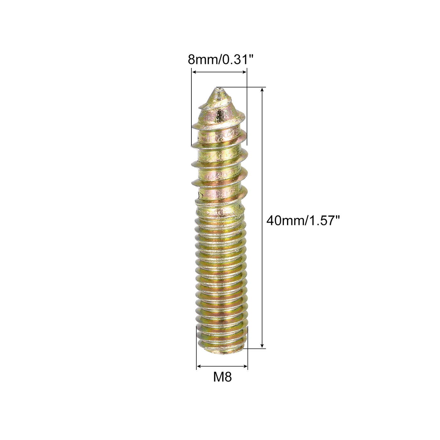 uxcell Uxcell M8x40mm Hanger Bolts, 8pcs Double Ended Thread Dowel Screws for Wood Furniture