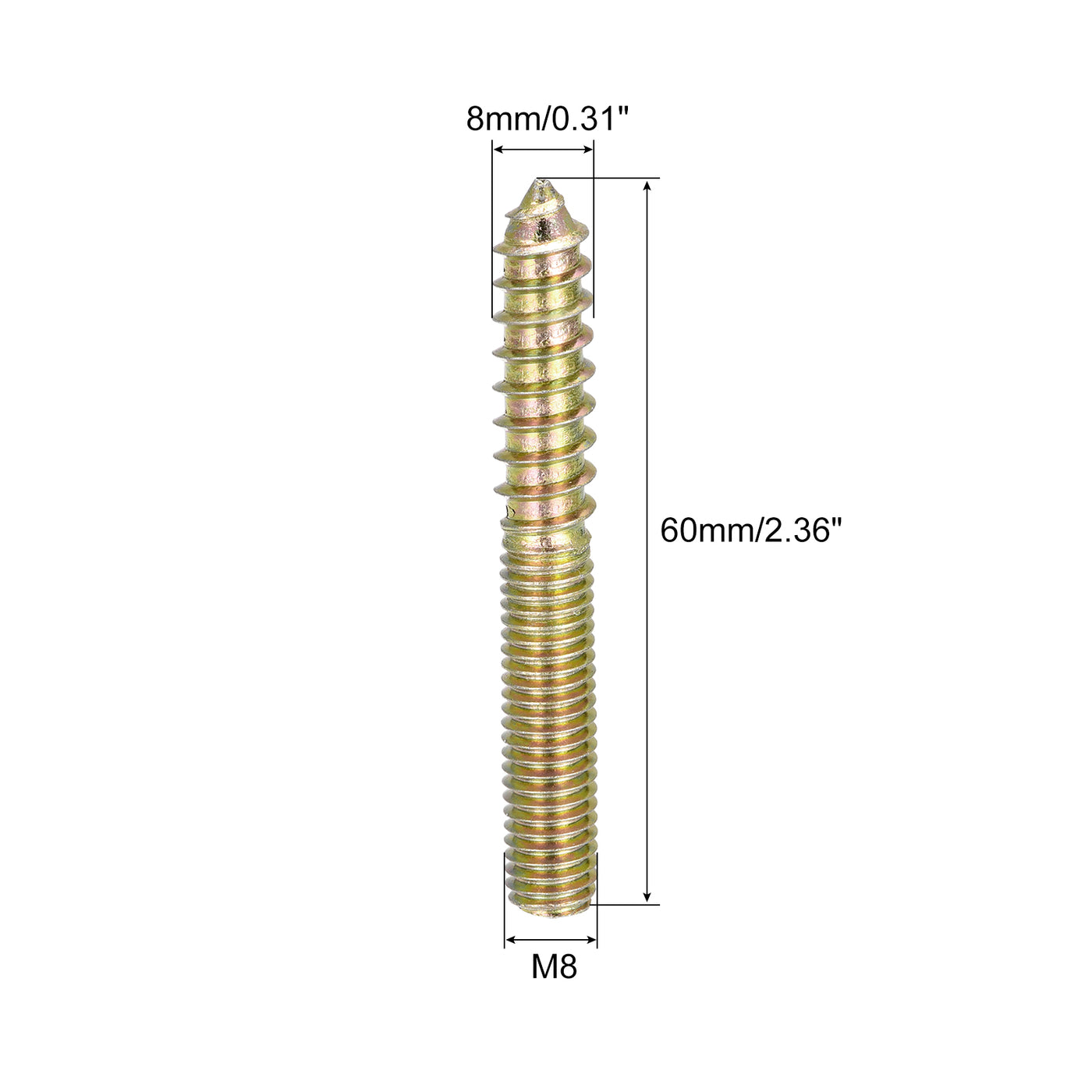 uxcell Uxcell M8x60mm Hanger Bolts, 48pcs Double Ended Thread Dowel Screws for Wood Furniture