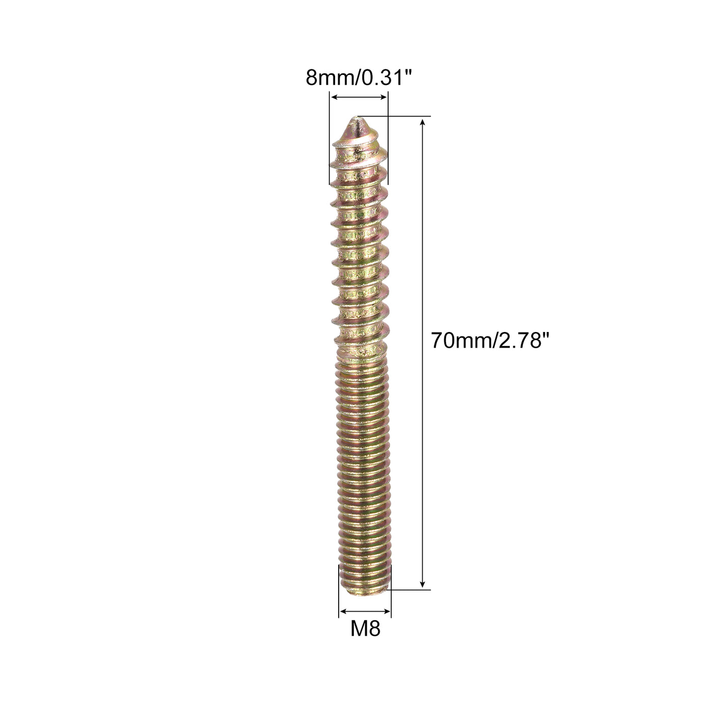 uxcell Uxcell M8x70mm Hanger Bolts, 8pcs Double Ended Thread Dowel Screws for Wood Furniture