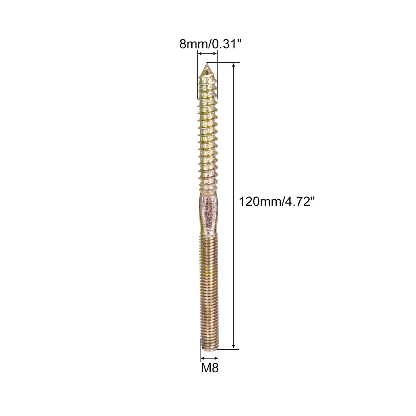 uxcell Uxcell M8x120mm Hanger Bolts, 8pcs Double Head Thread Dowel Screws for Wood Furniture