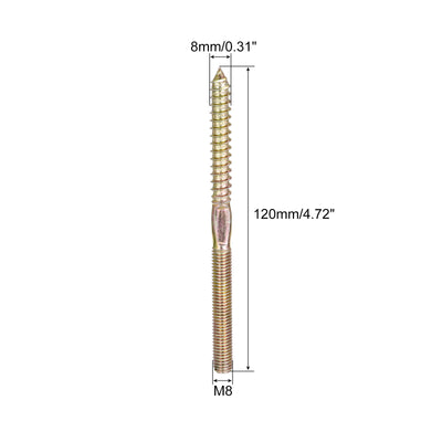 Harfington Uxcell M8x120mm Hanger Bolts, 8pcs Double Head Thread Dowel Screws for Wood Furniture