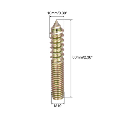 Harfington Uxcell 8Stk. Stockschrauben Doppelseitige Gewindedübelschrauben Holzverbindung M10x60mm