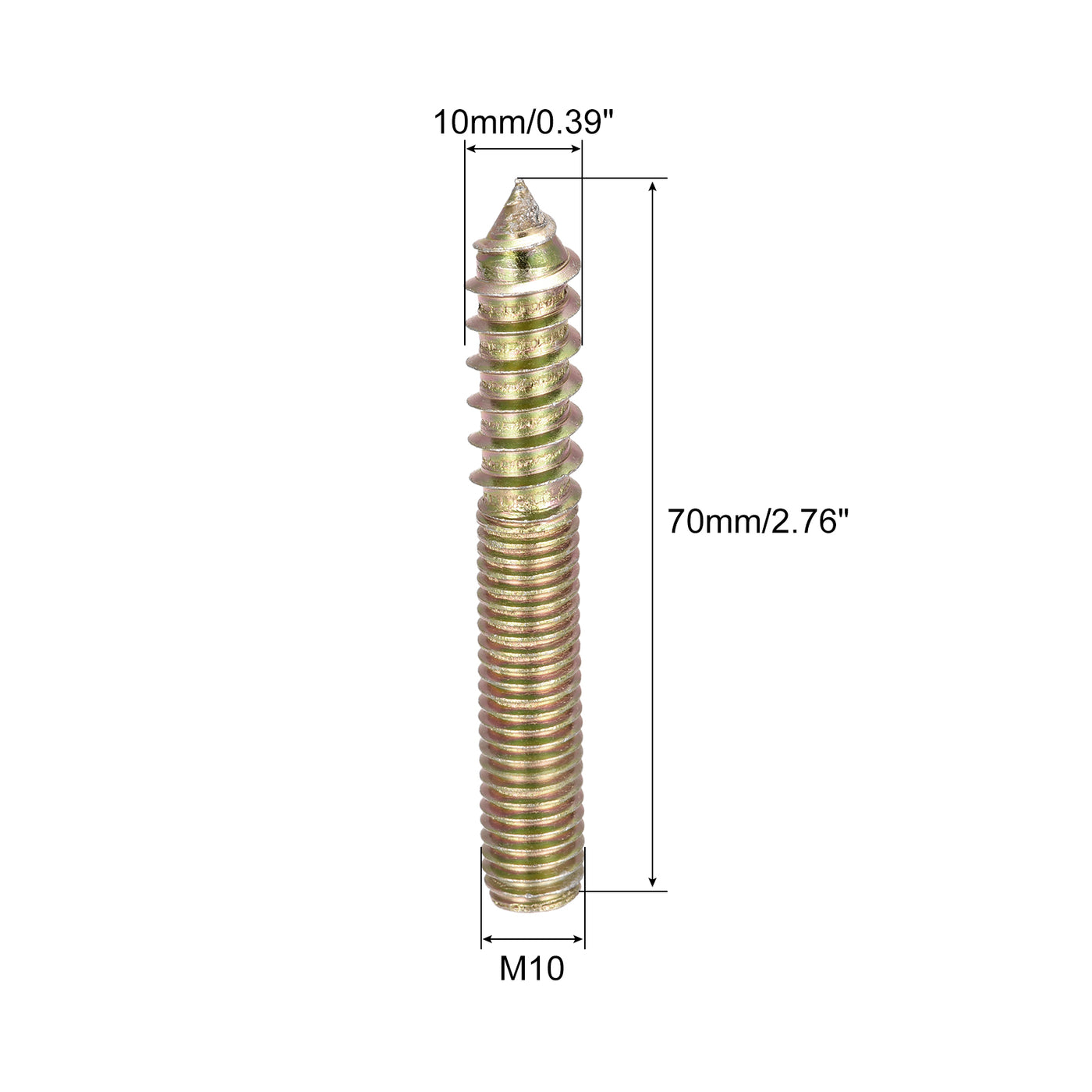 uxcell Uxcell M10x70mm Hanger Bolts, 8pcs Double Ended Thread Dowel Screws for Wood Furniture