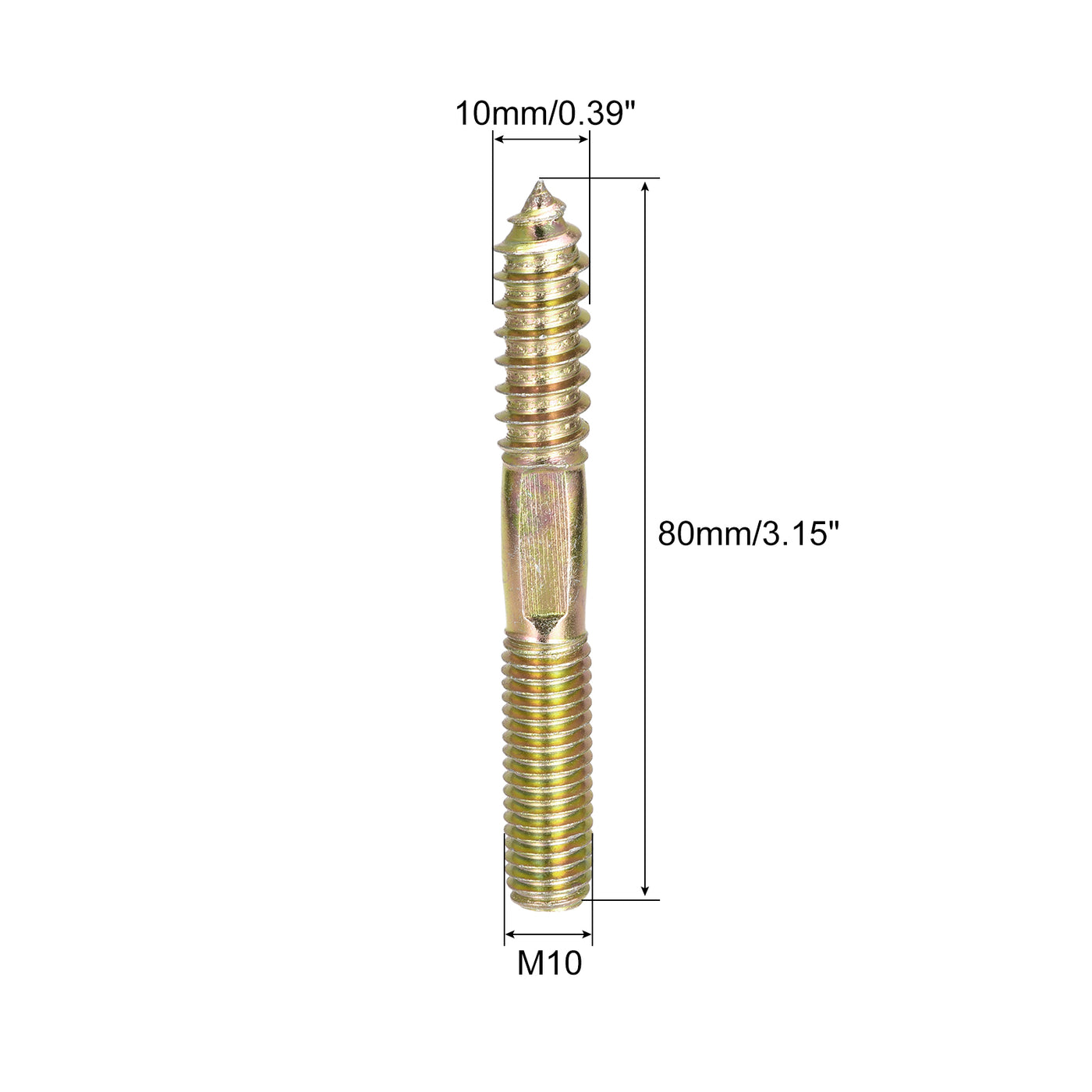 uxcell Uxcell M10x80mm Hanger Bolts, 8pcs Double Head Thread Dowel Screws for Wood Furniture