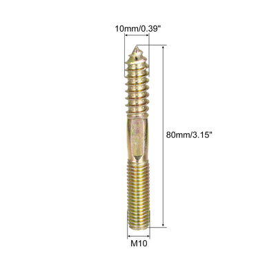 Harfington Uxcell M10x80mm Hanger Bolts, 8pcs Double Head Thread Dowel Screws for Wood Furniture