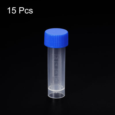 Harfington 5mL Plastic Test Tubes 15 Pack Frozen Container Blue Screw Cap for Lab Science