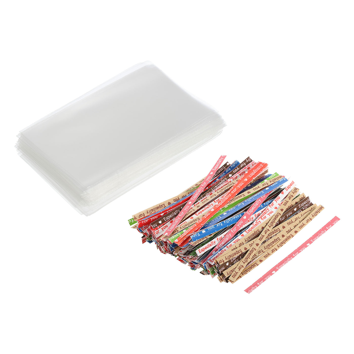 Harfington Clear Plastic Bags 3.5"x2.5" with 3" Paper Twist Tie Mixed Color 100 Set