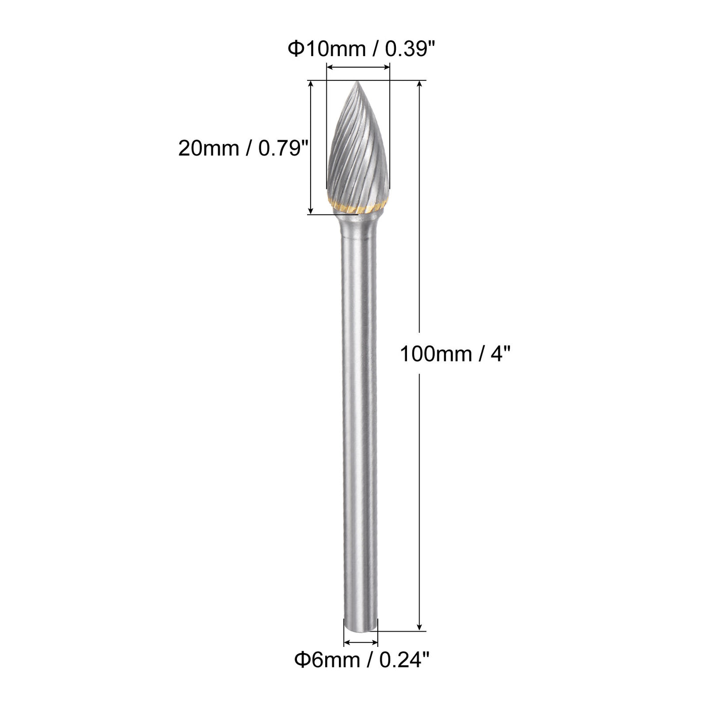 uxcell Uxcell 10mm x 100mm 6mm Shank Single Cut Tree with Pointed Nose Carbide Tip Rotary File