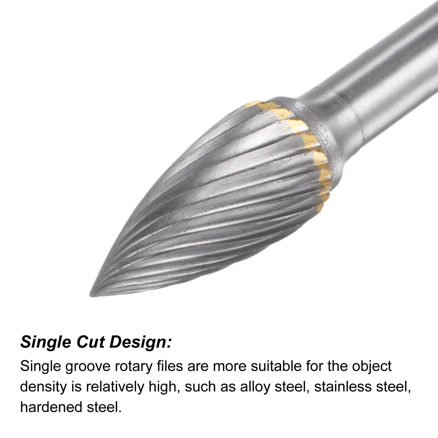 uxcell Uxcell 10mm x 100mm 6mm Shank Single Cut Tree with Pointed Nose Carbide Tip Rotary File