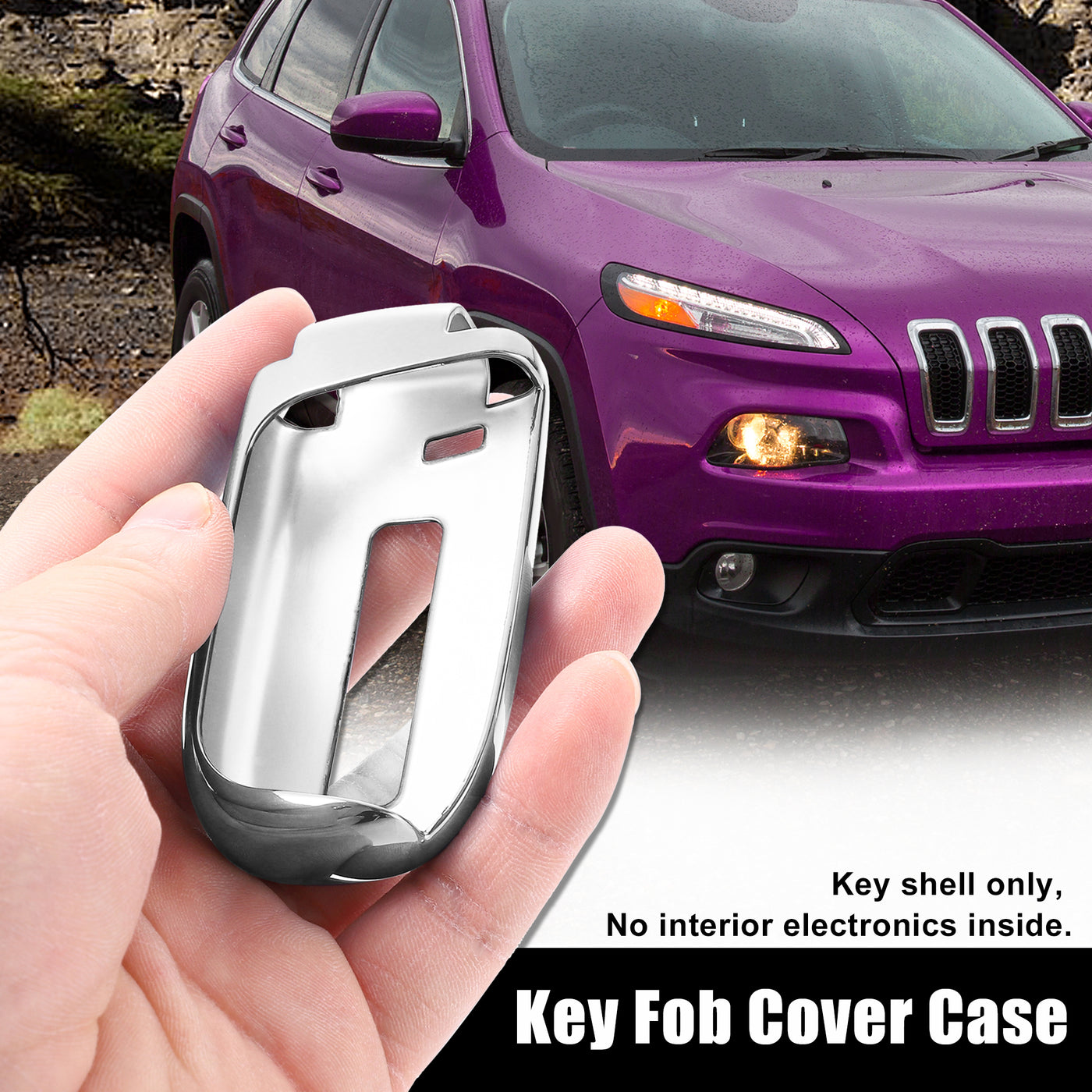 X AUTOHAUX TPU Key Fob Cover Case for Jeep Grand Cherokee 2014-2021 Key Fob Shell Protector Keyless Remote Smart Key Holder Silver Tone